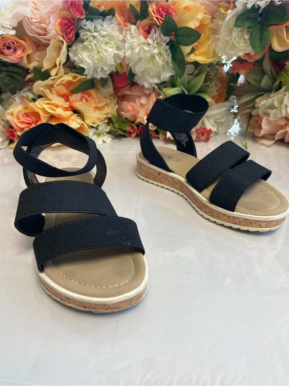 The Children’s Place Girls Elastic Strap Comfort Sandals Black Youth 11